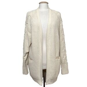 Janice Women Sweater OS Ivory Chunky Cable Knit Open Cardigan Cozy Casual Layer